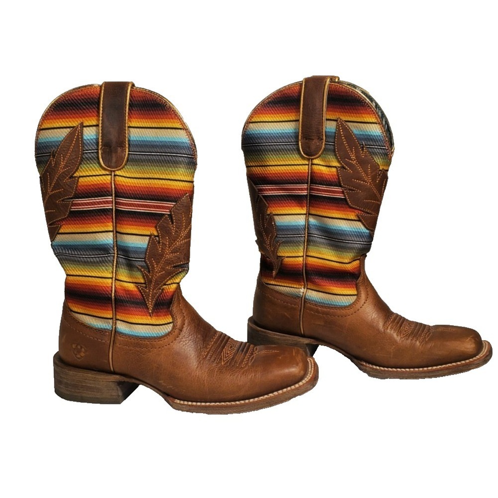 Ariat Brown Leather Cowboy Boots with Multicolor Serape Shaft